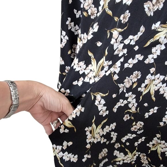 Liquorish Size 10/38 Black with Cream & Tan Floral Pattern Midi Dress, NEW w/Tag - Picture 7 of 12